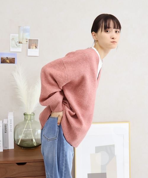 Social GIRL（ソーシャルガール）の「Vネック ニットプルオーバー（ニット/セーター・レディース・ベージュ/チャコール/オートミール/ピンク/ダークグレー/ミント/グレイッシュベージュ・FREE）」の10枚目の写真