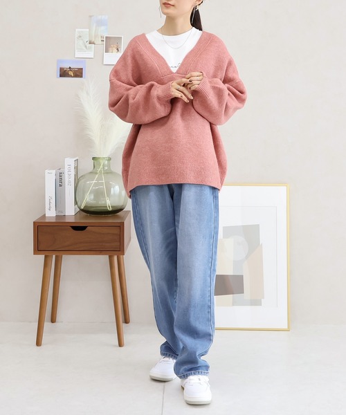 Social GIRL（ソーシャルガール）の「Vネック ニットプルオーバー（ニット/セーター・レディース・ベージュ/チャコール/オートミール/ピンク/ダークグレー/ミント/グレイッシュベージュ・FREE）」の12枚目の写真
