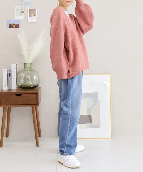 Social GIRL（ソーシャルガール）の「Vネック ニットプルオーバー（ニット/セーター・レディース・ベージュ/チャコール/オートミール/ピンク/ダークグレー/ミント/グレイッシュベージュ・FREE）」の15枚目の写真