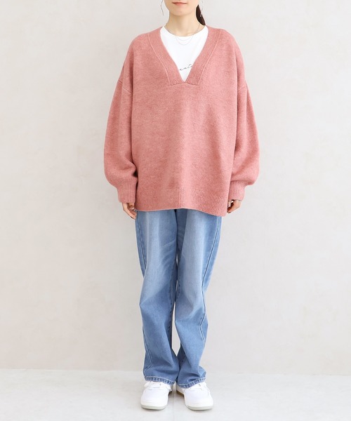 Social GIRL（ソーシャルガール）の「Vネック ニットプルオーバー（ニット/セーター・レディース・ベージュ/チャコール/オートミール/ピンク/ダークグレー/ミント/グレイッシュベージュ・FREE）」の21枚目の写真