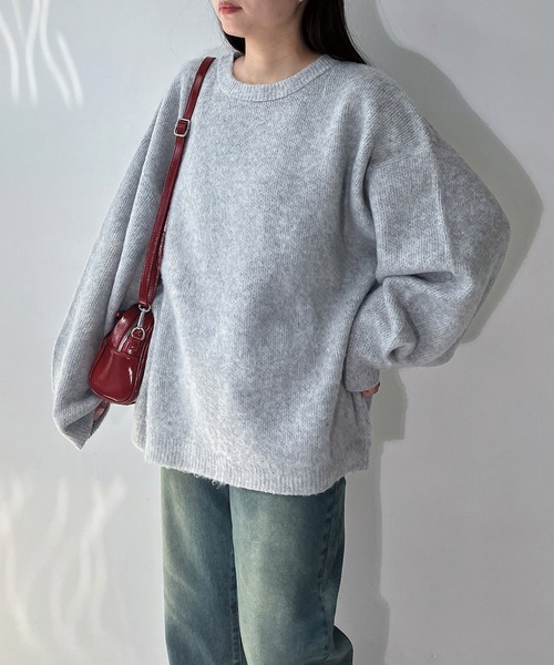 AS KNOW AS plus（アズノゥアズプラス）の「☆ゴマジャカード起毛ゆるりニットプルオーバー（ニット/セーター・レディース・チャコールグレー/ブルー/ピンク/グリーン/ピンク系/ブルー系/グレー系・FREE）」の3枚目の写真