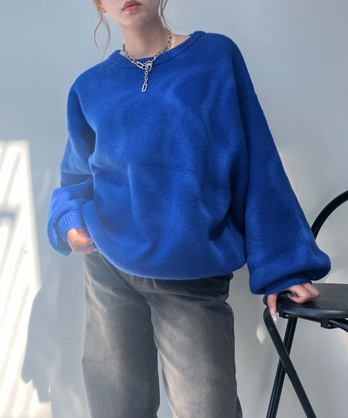 AS KNOW AS plus（アズノゥアズプラス）の「☆ゴマジャカード起毛ゆるりニットプルオーバー（ニット/セーター・レディース・チャコールグレー/ブルー/ピンク/グリーン/ピンク系/ブルー系/グレー系・FREE）」の6枚目の写真