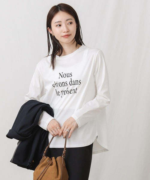 Gready Brilliant(グレディブリリアン)の「スムースNous長袖カットソー(Tシャツ/カットソー・レディース・チャコールグレー/オフホワイト・38)」の2枚目の写真
