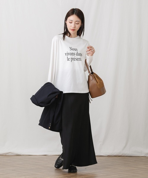 Gready Brilliant(グレディブリリアン)の「スムースNous長袖カットソー(Tシャツ/カットソー・レディース・チャコールグレー/オフホワイト・38)」の3枚目の写真