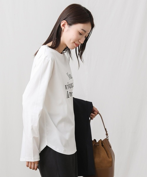 Gready Brilliant(グレディブリリアン)の「スムースNous長袖カットソー(Tシャツ/カットソー・レディース・チャコールグレー/オフホワイト・38)」の8枚目の写真