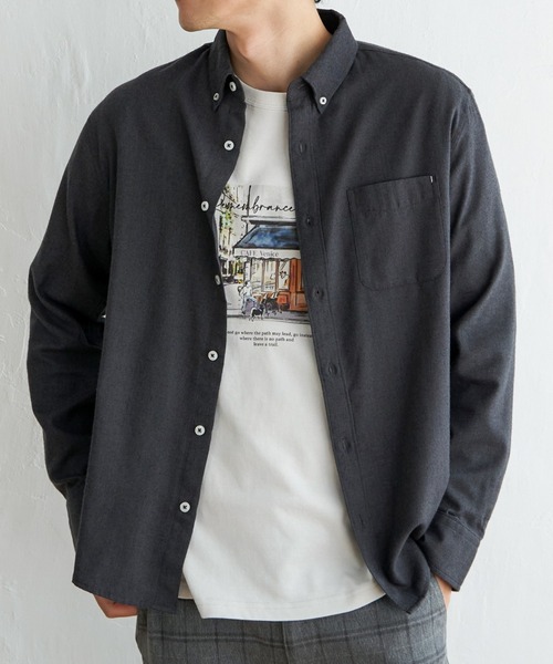 ikka(イッカ)の「イージーケアフランネル無地シャツ(シャツ/ブラウス・メンズ・グレー/ホワイト/ワイン/ネイビー・L/M/S/XL)」の2枚目の写真