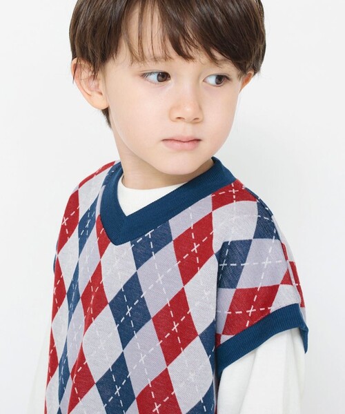 BRANSHES(ブランシェス)の「【おそろい】アーガイルジャガードベスト(ベスト・キッズ・ネイビー/ブラック・S/XL/L/M)」の6枚目の写真