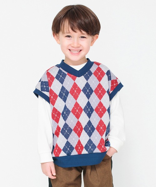 BRANSHES(ブランシェス)の「【おそろい】アーガイルジャガードベスト(ベスト・キッズ・ネイビー/ブラック・S/XL/L/M)」の2枚目の写真