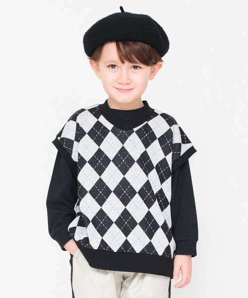 BRANSHES(ブランシェス)の「【おそろい】アーガイルジャガードベスト(ベスト・キッズ・ネイビー/ブラック・S/XL/L/M)」の1枚目の写真