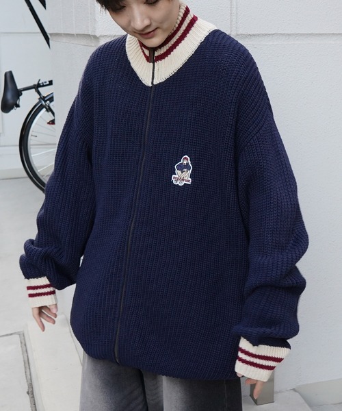 極美品◎VANJACKET カーディガン アーチロゴ ワッペン 刺繍 レッド L