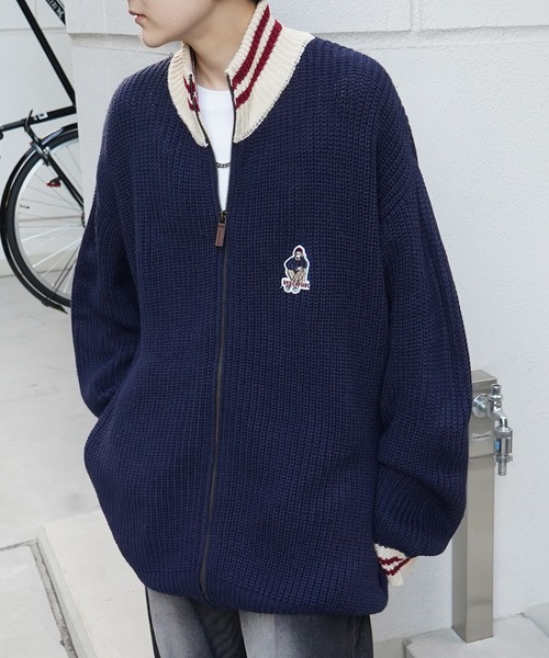 Red Cap Girl(レッドキャプガール)の「【RED CAP GIRL】23AW リブ編み ワンポイント胸ワッペン刺繍 ビッグシルエット フルジップドライバーズニット(カーディガン/ボレロ・メンズ・ブラック/ネイビー・M/L)」の13枚目の写真