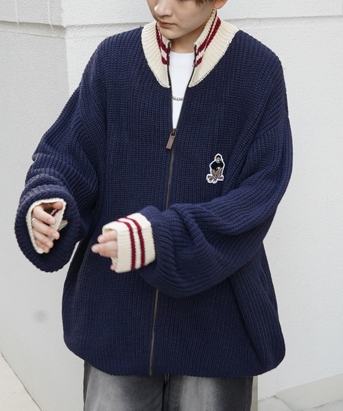 Red Cap Girl(レッドキャプガール)の「【RED CAP GIRL】23AW リブ編み ワンポイント胸ワッペン刺繍 ビッグシルエット フルジップドライバーズニット(カーディガン/ボレロ・メンズ・ブラック/ネイビー・M/L)」の10枚目の写真