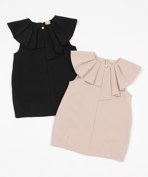 petit main(プティマイン)の「【AJUGA.】ポンチフリル襟ジャンスカ(シャツワンピース・キッズ・ブラック/ライトベージュ・110cm/120cm/130cm/100cm/90cm/80cm)」の7枚目の写真