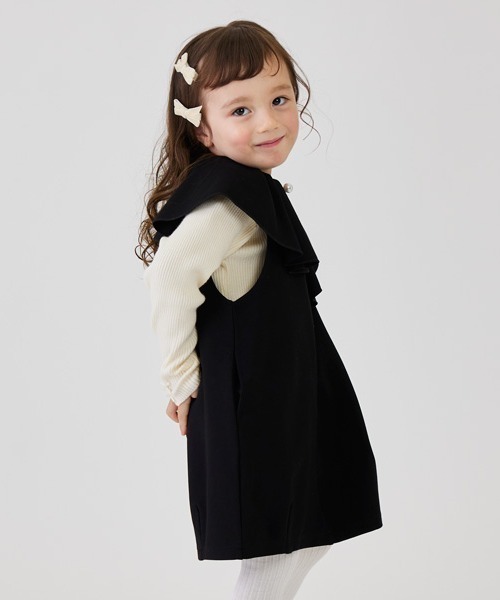 petit main(プティマイン)の「【AJUGA.】ポンチフリル襟ジャンスカ(シャツワンピース・キッズ・ブラック/ライトベージュ・110cm/120cm/130cm/100cm/90cm/80cm)」の5枚目の写真