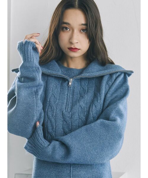 jouetie(ジュエティ)の「ハーフZIPロングニットワンピース【セットアイテム】(ワンピース・レディース・ブルー/アイボリー/ブラック・MEDIUM)」の10枚目の写真