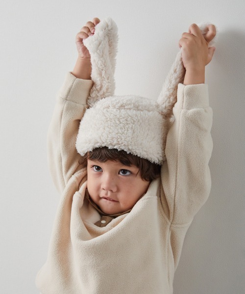 riziere（リジェール）の「うさ耳のもこもこ帽子（ニットキャップ/ビーニー・キッズ・オフホワイト・FREE）」の8枚目の写真