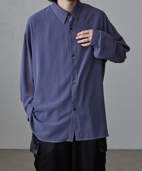 Lui's（ルイス）の「オーガンジー配色ステッチシャツ（シャツ/ブラウス・メンズ・グレー/ブラック・FREE）」の6枚目の写真