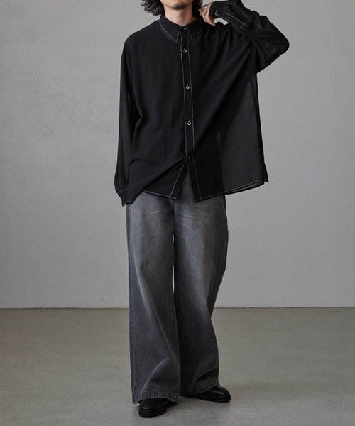 Lui's（ルイス）の「オーガンジー配色ステッチシャツ（シャツ/ブラウス・メンズ・グレー/ブラック・FREE）」の4枚目の写真