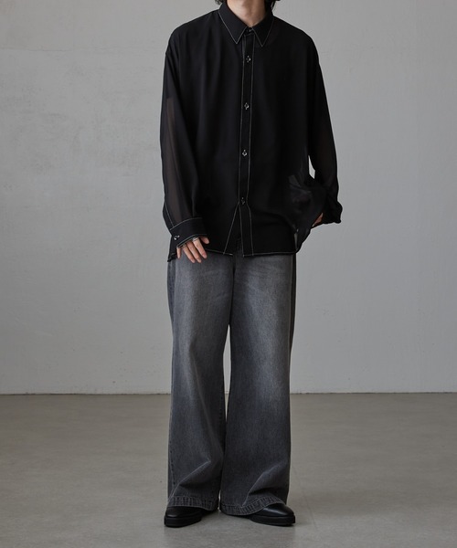 Lui's（ルイス）の「オーガンジー配色ステッチシャツ（シャツ/ブラウス・メンズ・グレー/ブラック・FREE）」の5枚目の写真