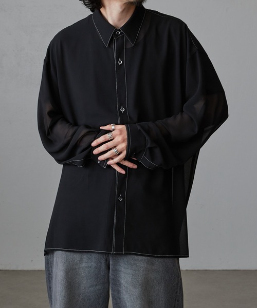 Lui's（ルイス）の「オーガンジー配色ステッチシャツ（シャツ/ブラウス・メンズ・グレー/ブラック・FREE）」の3枚目の写真