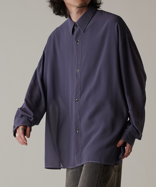 Lui's（ルイス）の「オーガンジー配色ステッチシャツ（シャツ/ブラウス・メンズ・グレー/ブラック・FREE）」の19枚目の写真