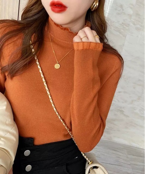 kirakiraShop(キラキラショップ)の「ハイネック フリル ニット トップス(ニット/セーター・レディース・ホワイト/ブラック/モカ/アイボリー/オリーブ/オレンジ/ブラウン・FREE)」の19枚目の写真