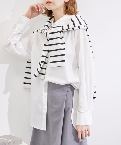 ROPE' PICNIC(ロペピクニック)の「着丈が選べる無地・ストライプシャツ/UVカット(シャツ/ブラウス・レディース・オフホワイト/ネイビー/ブルー系その他6/サックスブルー・38)」の2枚目の写真