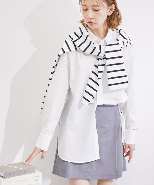 ROPE' PICNIC(ロペピクニック)の「着丈が選べる無地・ストライプシャツ/UVカット(シャツ/ブラウス・レディース・オフホワイト/ネイビー/ブルー系その他6/サックスブルー・38)」の8枚目の写真