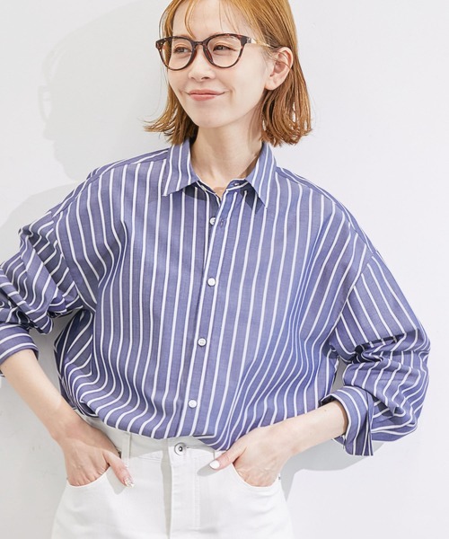 ROPE' PICNIC(ロペピクニック)の「着丈が選べる無地・ストライプシャツ/UVカット(シャツ/ブラウス・レディース・オフホワイト/ネイビー/ブルー系その他6/サックスブルー・38)」の11枚目の写真