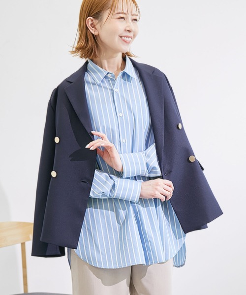 ROPE' PICNIC(ロペピクニック)の「着丈が選べる無地・ストライプシャツ/UVカット(シャツ/ブラウス・レディース・オフホワイト/ネイビー/ブルー系その他6/サックスブルー・38)」の14枚目の写真