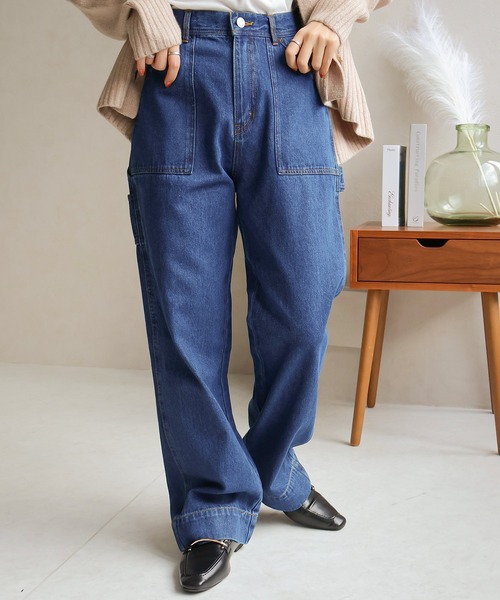 Social GIRL(ソーシャルガール)の「ペインターパンツ(デニムパンツ・レディース・ネイビー/ホワイト/ライトブルー/ブルー・M)」の4枚目の写真