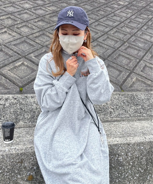 XSサイズあり】ハーフジップロゴスウェットワンピース（ワンピース