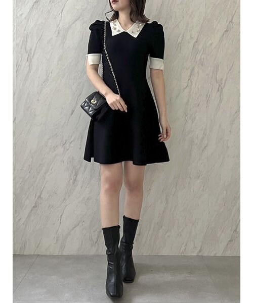 dazzlin（ダズリン）の「ビジューカラー半袖ニットワンピース（ワンピース・レディース・ブラック/グレー・SMALL/MEDIUM）」の16枚目の写真
