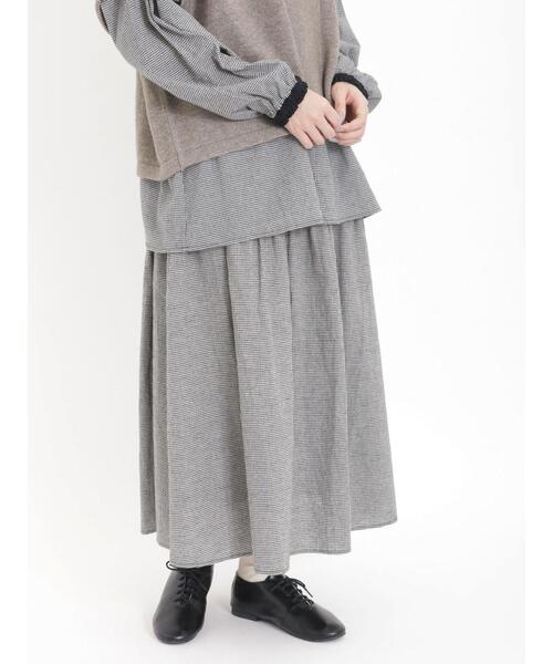 Samansa Mos2（サマンサ モスモス）の「綿麻切替ギャザースカート（スカート・レディース・オフホワイト/チャコールグレー/ブラック/ベージュ・F）」の3枚目の写真