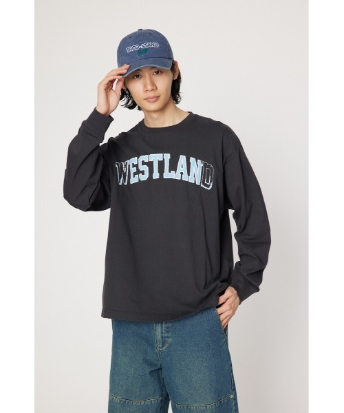 RODEO CROWNS WIDE BOWL(ロデオクラウンズワイドボウル)の「WESTLAND L/S Tシャツ(Tシャツ/カットソー・メンズ・チャコールグレー/グレー×ホワイト/オフホワイト・MEDIUM/LARGE)」の1枚目の写真