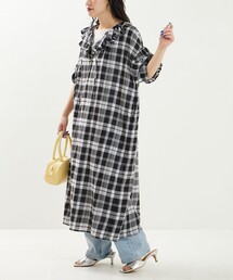 FREAK'S STORE（フリークスストア）の「限定展開　インド ラッフルカラー パフスリーブ チェック マキシワンピース（ワンピース）」