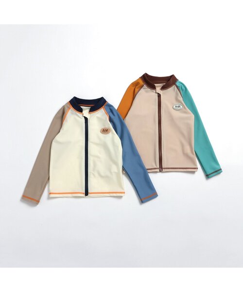 apres les cours（アプレレクール）の「【UVカット】バイカラーラッシュガード（ラッシュガード・キッズ・アイボリー/ベージュ・80/90/100/110/120/130/140）」の10枚目の写真