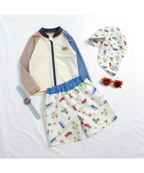 apres les cours（アプレレクール）の「【UVカット】バイカラーラッシュガード（ラッシュガード・キッズ・アイボリー/ベージュ・80/90/100/110/120/130/140）」の11枚目の写真