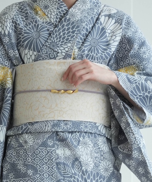 手染め注染浴衣3点セット utatane×注染工房 赤坂紬 グレーに古典