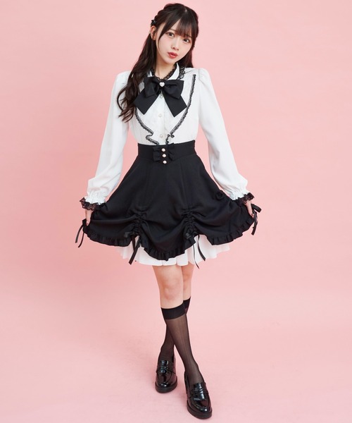 Secret Honey(シークレットハニー)の「シャーリングリボンスカート(スカート・レディース・ブルー/ブラック・MEDIUM)」の13枚目の写真
