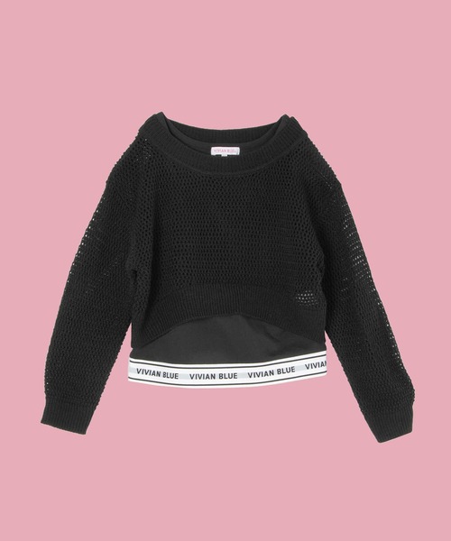 Right-on（ライトオン）の「【VIVIAN BLUE】メッシュニットロゴテープタンクトップレイヤード（ニット/セーター・キッズ・ホワイト/ブラック・120/130/140/150）」の2枚目の写真