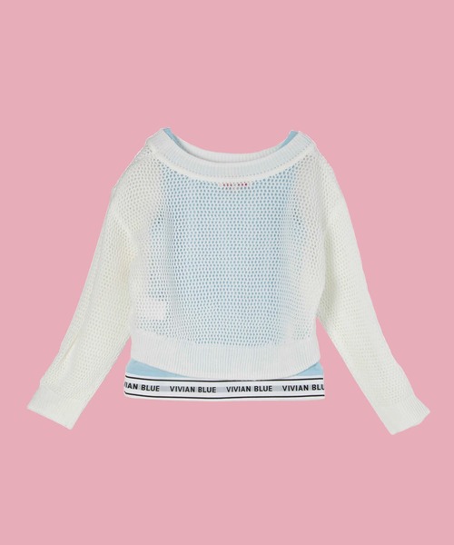 Right-on（ライトオン）の「【VIVIAN BLUE】メッシュニットロゴテープタンクトップレイヤード（ニット/セーター・キッズ・ホワイト/ブラック・120/130/140/150）」の14枚目の写真