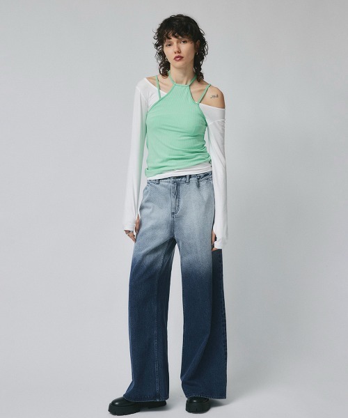 led.tokyo（レッドトウキョウ）の「【led.tokyo】グラデーションワイドデニム（デニムパンツ・レディース・ブラック/ブルー・1/2）」の12枚目の写真