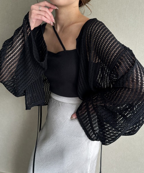 セール】前後2wayメッシュリボンカーディガン（カーディガン/ボレロ