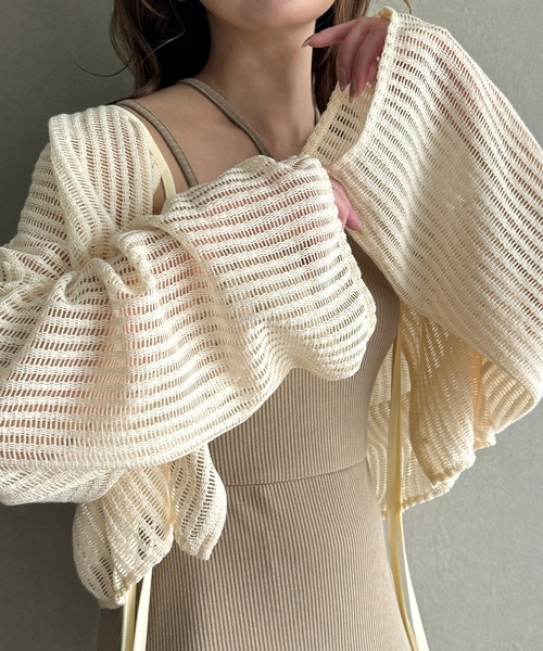 junoah(ジュノア)の「前後2wayメッシュリボンカーディガン(カーディガン/ボレロ・レディース・アイボリー/ブラック・FREE)」の11枚目の写真