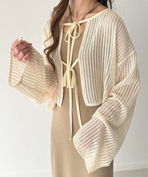 セール】前後2wayメッシュリボンカーディガン（カーディガン/ボレロ