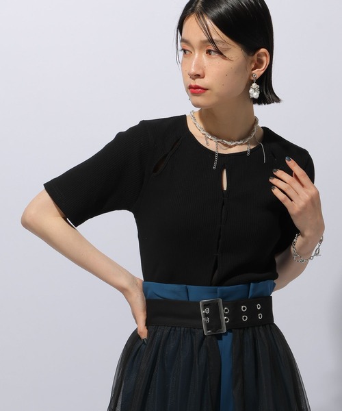 HARE（ハレ）の「フロントカットアウトリブトップス(HARE)（Tシャツ/カットソー・レディース・ブラック/グリーン・FREE）」の17枚目の写真