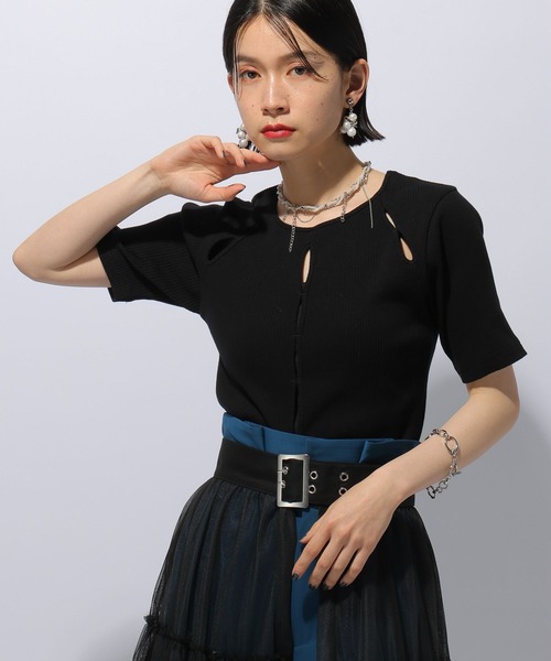 HARE（ハレ）の「フロントカットアウトリブトップス(HARE)（Tシャツ/カットソー・レディース・ブラック/グリーン・FREE）」の19枚目の写真