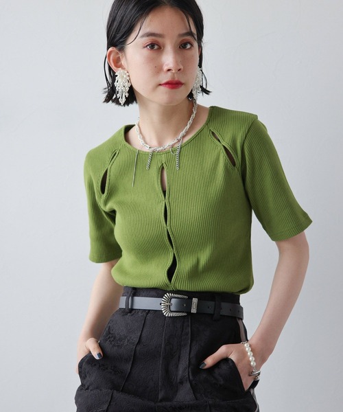 HARE（ハレ）の「フロントカットアウトリブトップス(HARE)（Tシャツ/カットソー・レディース・ブラック/グリーン・FREE）」の21枚目の写真