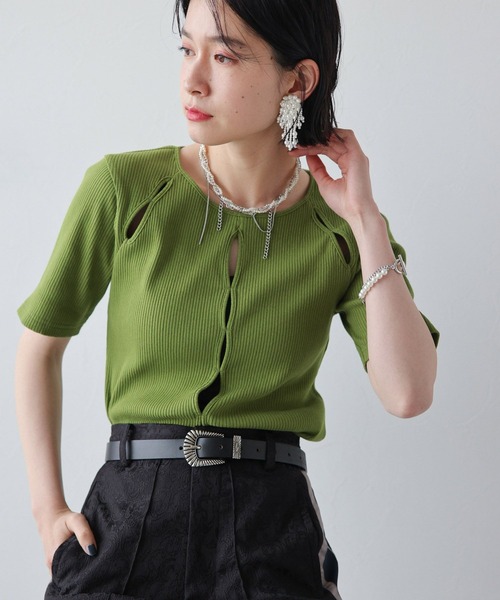 HARE（ハレ）の「フロントカットアウトリブトップス(HARE)（Tシャツ/カットソー・レディース・ブラック/グリーン・FREE）」の22枚目の写真